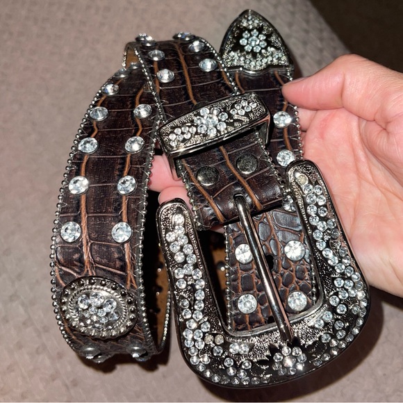Western leather rhinestone belt - Picture 1 of 6